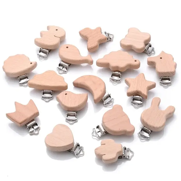 Sucette en bois de hêtre pour bébé, 5 pièces, sucette animale en bois de hêtre, support à Clips méta