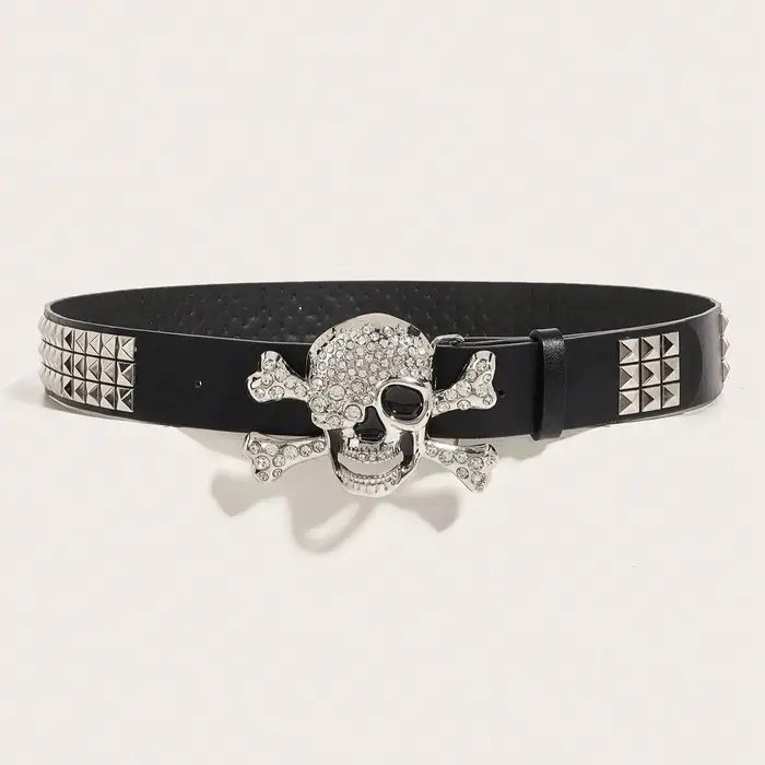 Ceinture à rivets et boucle tête de mort punk foncé pour hommes, 1 pièce, ceinture décorative polyva