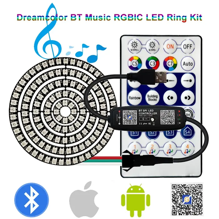 Anneau Led adressable individuellement WS2812B, 5050 RGB, avec USB, 28 touches, Kit de contrôleur de