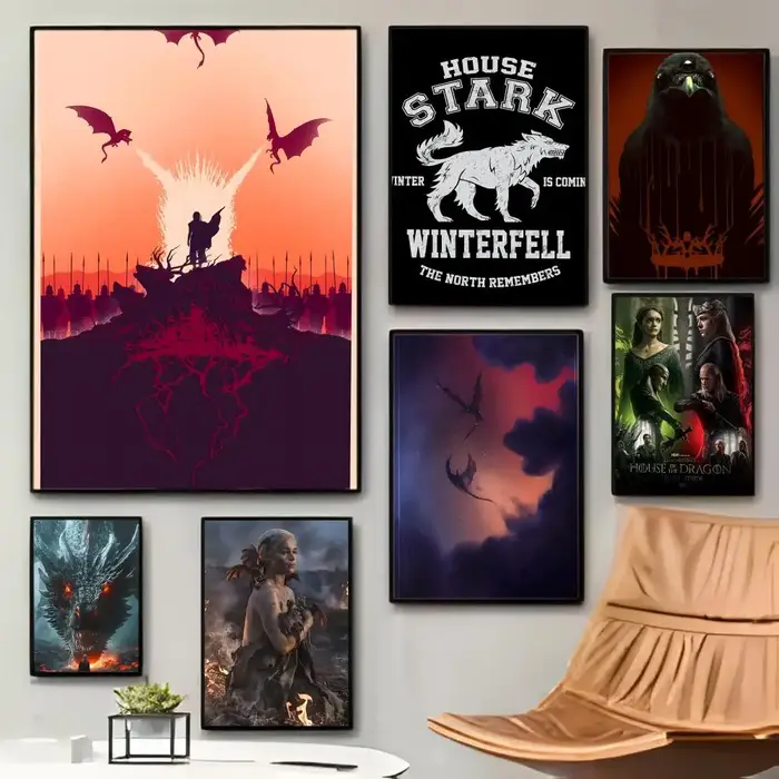 Poster décoratif Game of Thrones HBO Dragons Iron Throne Autocollant Imperméable Décoration Murale Cadeau Occasions Spéciales