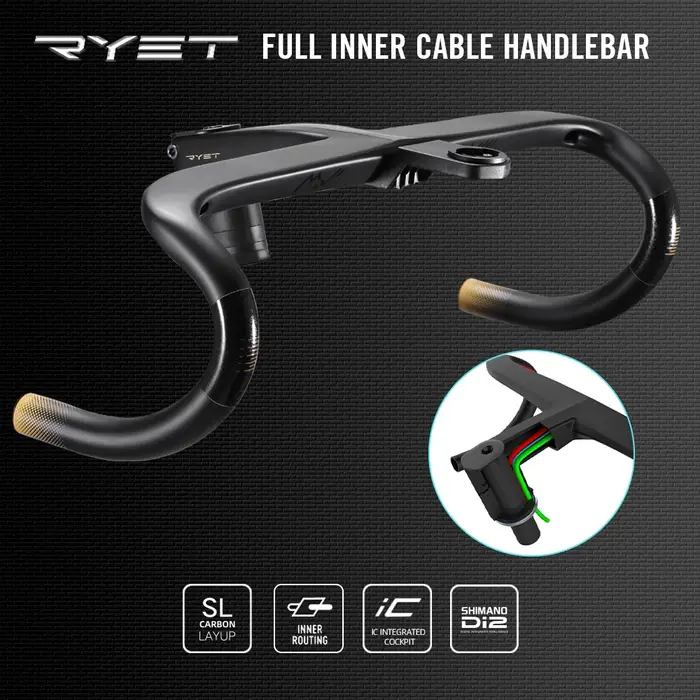 RYET Ergo Ace routage de câble interne complet guidon de vélo de route T800 guidon intégré en carbon
