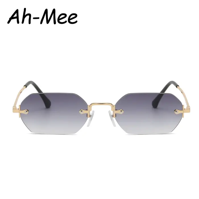 Lunettes de soleil vintage femme rétro sans monture polygone gris brun dégradé style été UV400
