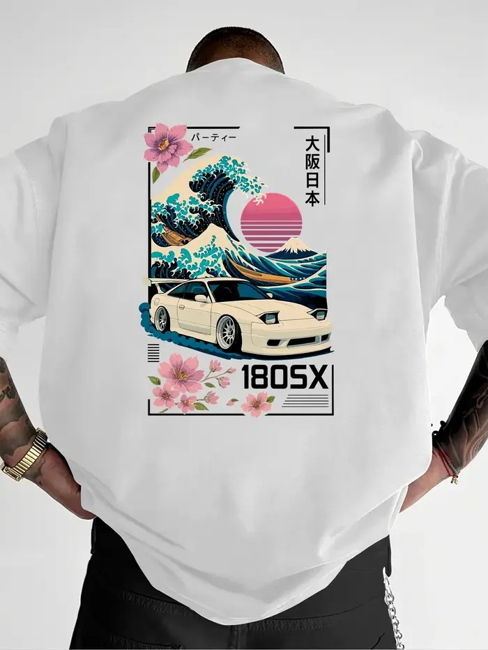 T-shirt à manches courtes pour hommes, imprimé japonais Ukiyo-e JDM Car Culture Trend, vêtements de 
