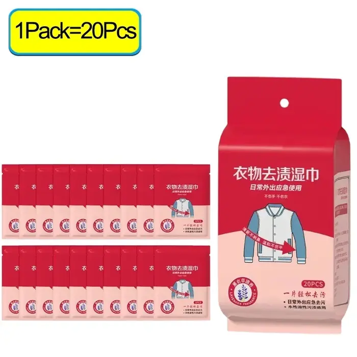 60/20 pièces lingettes humides anti-taches pour vêtements lingettes humides multifonctions sans lava