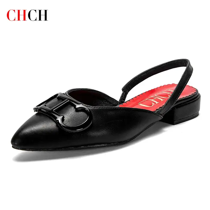 CHCH – sandales noires pointues à fond plat pour femmes, chaussures d'affaires simples, nouvelle col