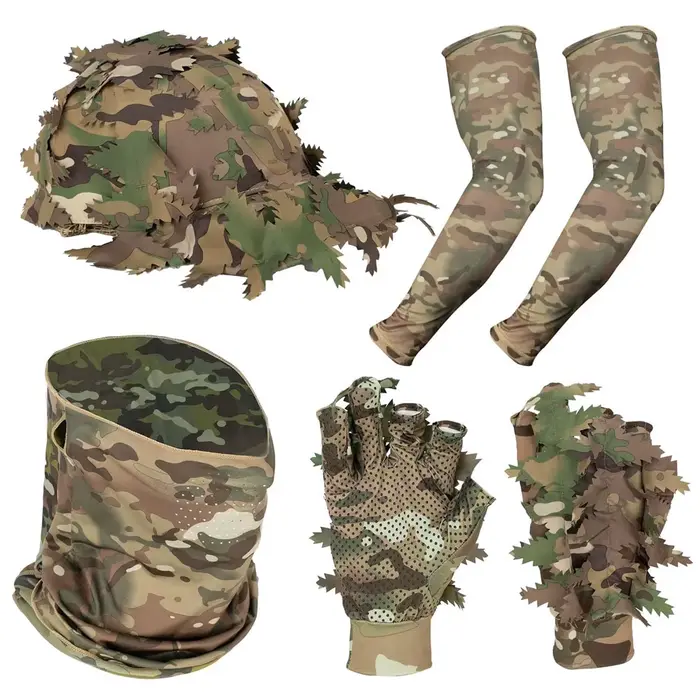 Set combo camouflage CP Outdoor casque feuilles gants tactiques manches soie masque demi-visage équipement chasse