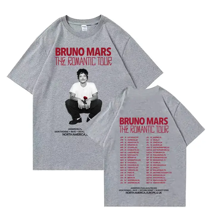 Bruno Mars The Romantic 2026 Tour Tee T-shirt unisexe pour jeunes et adultes, tenues de concert, hau