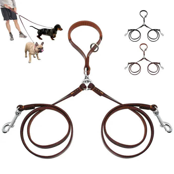 Laisse double en cuir pour animaux de compagnie