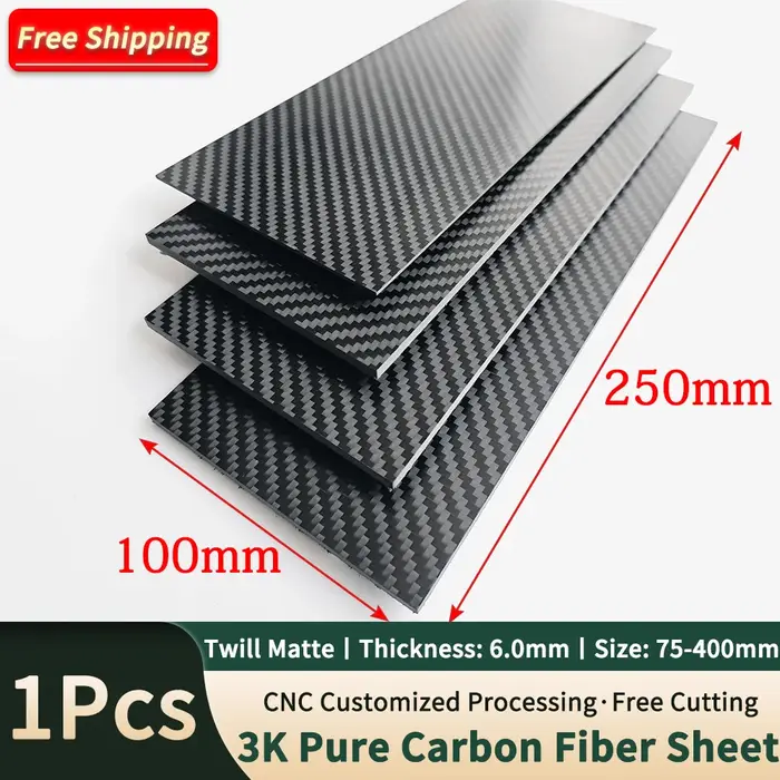 Feuilles de Fiber de carbone 3K 100mm x 250mm, 1 pièce, panneau 100% pur en carbone, épaisseur 0.5-5