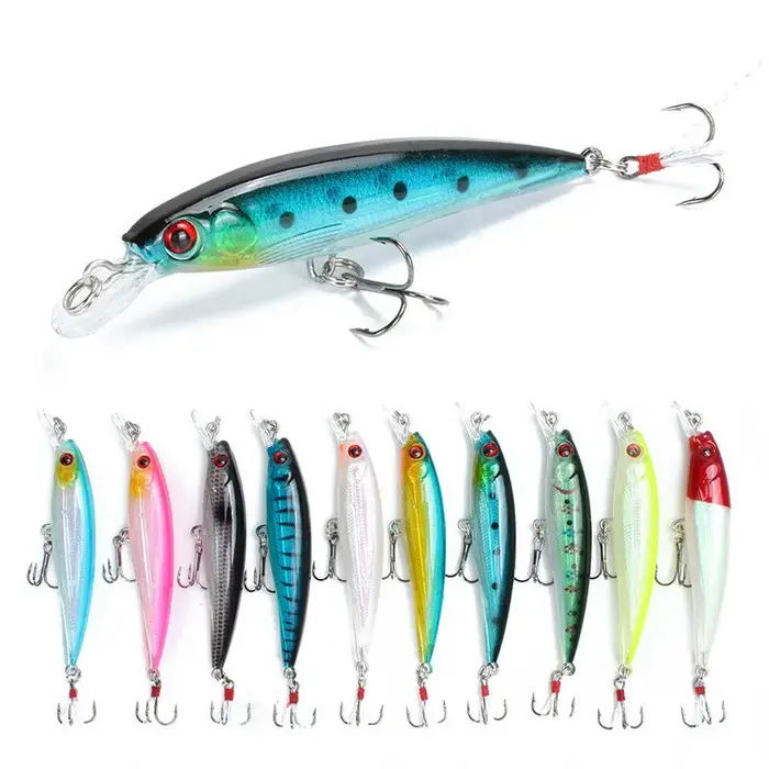Leurre méné rigide en plastique avec queue de plume, appât artificiel japonais wobbler, Crankbait, 1