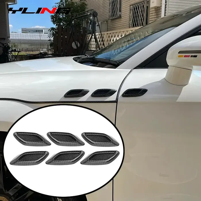 Garde-boue latéral de voiture 3D en carbone chromé, 6 pièces, capot de ventilation, couvercle de sor