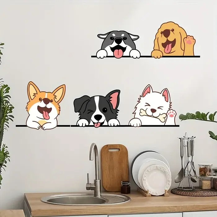 Autocollant mural et de fenêtre en forme de chien mignon de dessin animé