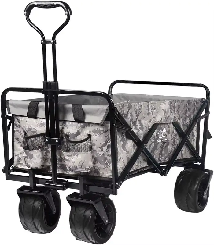 Chariot de plage pliable tout terrain, chariot de plage pliable rapide avec grandes roues pour le sa