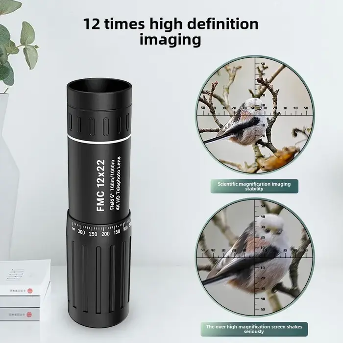 Télescope monocular mini portable 12x22 HD avec support téléphone - observation mobile chasse birdwatching