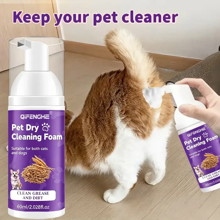 Shampooing sec pour chiens et chats - Mousse sans eau, sans rinçage, désodorisant et nettoyant pour 