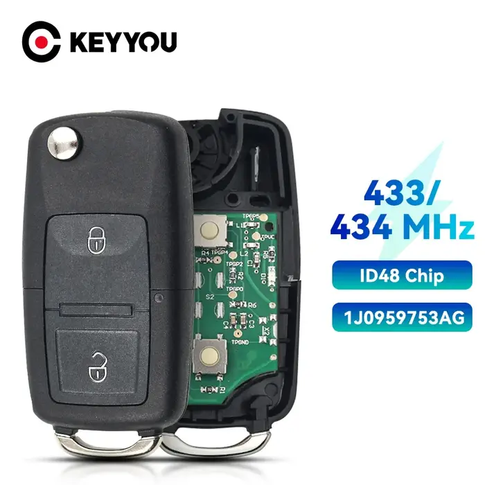 KEYYOU – clé télécommande à 2 boutons, 434/433MHz, puce ID48, pour voiture VW coccinelle Bora, Golf,