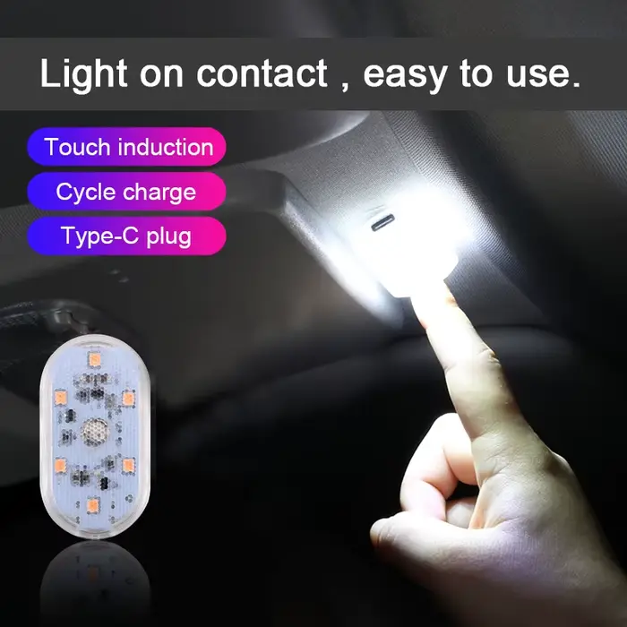 1 pièces Mini USB Type C charge LED veilleuse 6/8 SMD capteur tactile voiture atmosphère lampe placa
