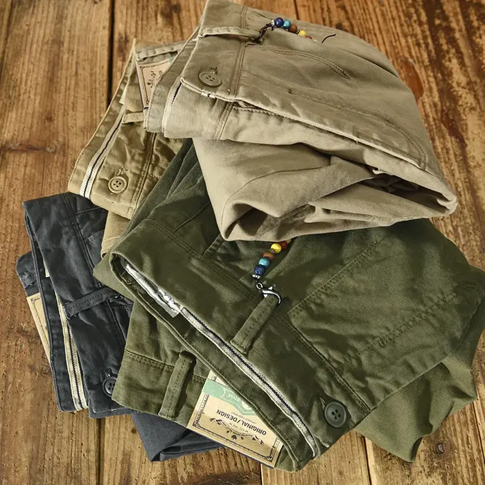 Pantalon Cargo Homme HIQOR Printemps-Automne 2026 en Coton Couleur Unie Style Vintage avec Perles – Vêtement Streetwear