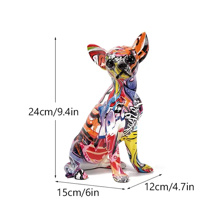 Vilead résine Graffiti Chihuahua chien Sculpture Animal Statue Pop Art objets modernes maison salon 