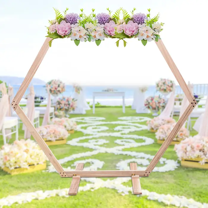 Décor d'arc de mariage en bois hexagonal, support de toile de fond, cadre en bois, 7.1 pieds