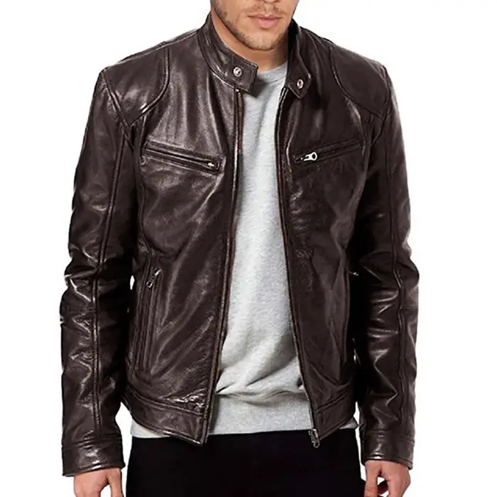 2024 vestes de moto en cuir homme décontracté mode moto manteau coupe ajustée revers vestes en polyu