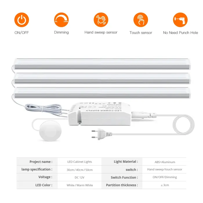 Interrupteur de balayage manuel, capteur tactile en bois pénétrable, lumière LED sous-meuble, lampe 