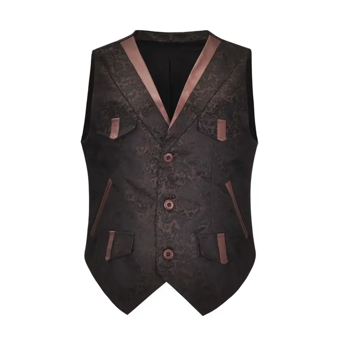Gilet de Cosplay gothique médiéval en brocart marron, col en V, boutons, sans manches, Vintage, veste pour homme, vêtements Steampunk de la Renaissance