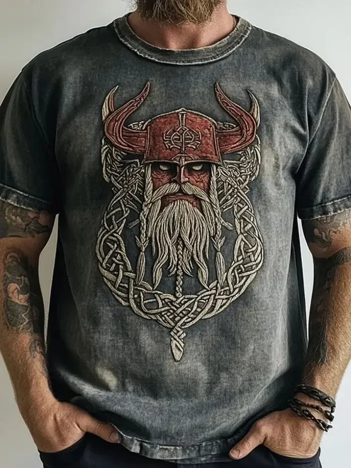 TShirt homme totem mythologie nordique impression 3D face style retro urbain haut tendance sport fitness