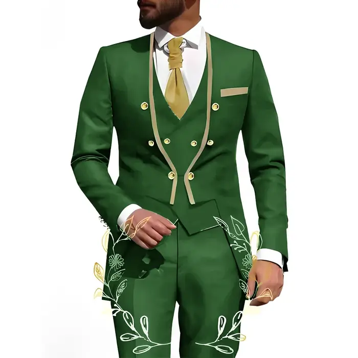 Costumes blancs pour hommes, 3 pièces, veste, pantalon, gilet, vêtements masculins, manteau sans rev