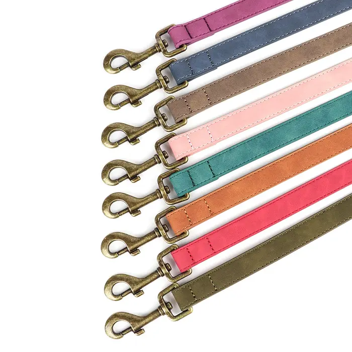 Laisse de chien en cuir PU avec poignée rembourrée souple