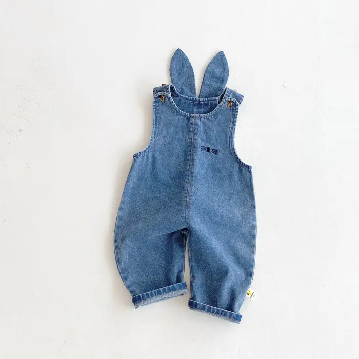 Salopette en jean pour bébé, automne et hiver, avec oreilles de lapin, pantalons longs mignons et pa