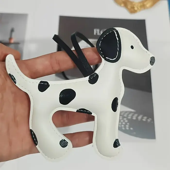 Porte-clés en cuir uni chien blanc moderne pour homme femme occasion anniversaire cadeau unique