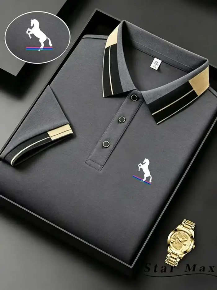 Polo de luxe pour homme à manches courtes avec broderie cheval