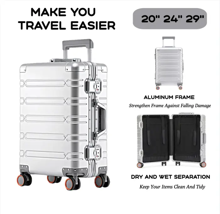 Ensemble de bagages durables de grande capacité, valise en aluminium pour femmes et filles, bagage à