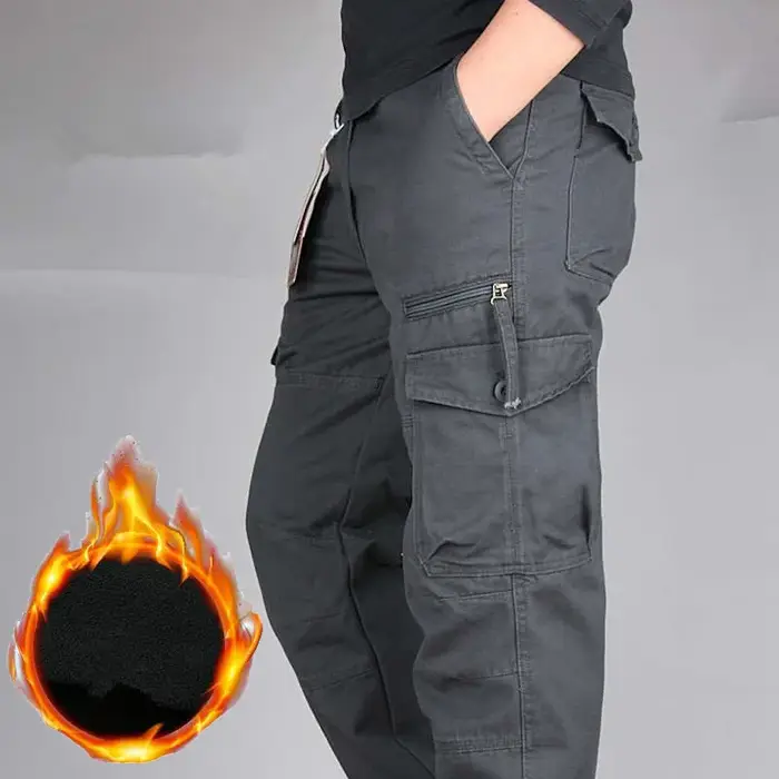 Pantalon cargo thermique hiver homme épais polaire - Trousers chasse double couche chaud droit longueur