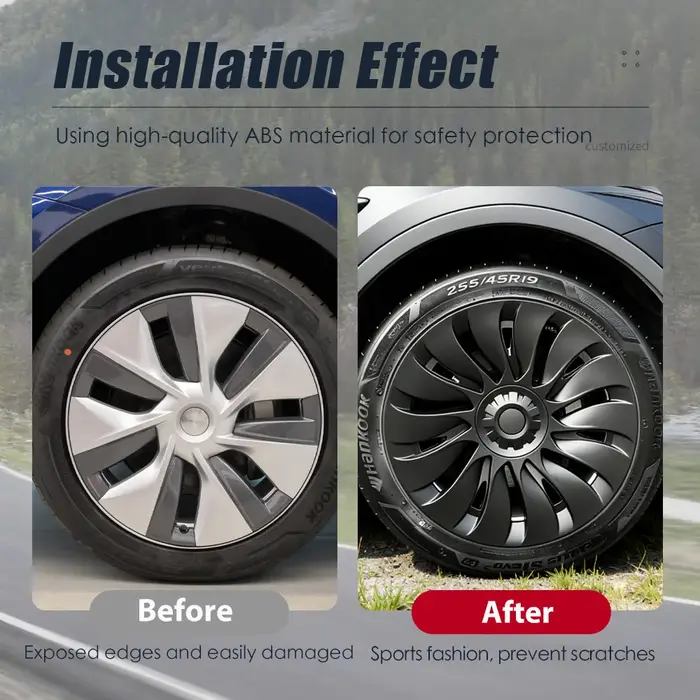 4 pièces de cache-roues pour Tesla Model Y 19 pouces Performance Automobile Remplacement de capuchon