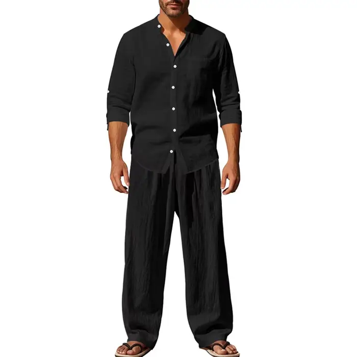 Survêtement 2025 saisons lin hommes décontracté ample respirant à manches longues pantalon chemise p