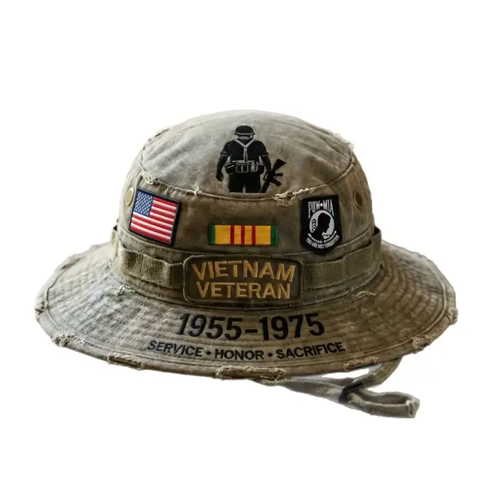 Chapeau Boonie Commémoratif pour Vétéran du Vietnam, en Coton Réglable à Large Bord, Style Militaire