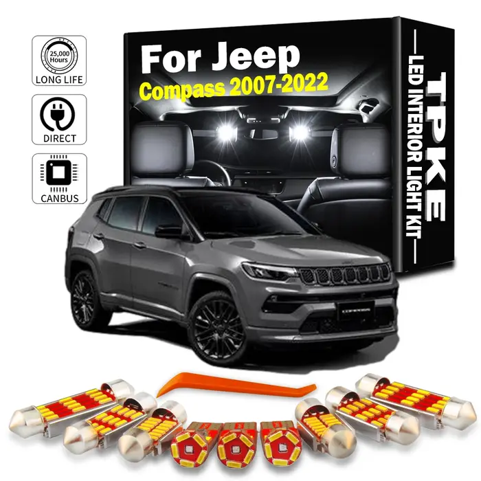 TPKE Canbus pour Jeep Compass 2007-2020 2021 2022 voiture LED intérieur carte dôme coffre plaque d'i