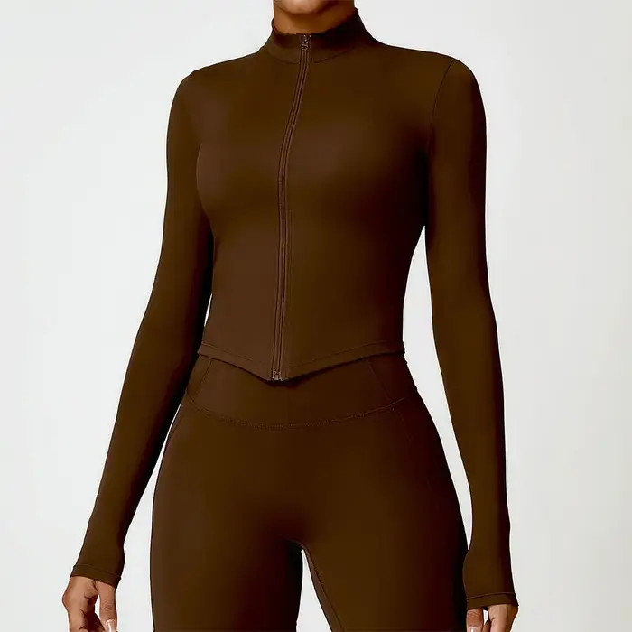 Chemise d'exercice de gymnastique pour femmes, vêtements de sport à manches longues, veste à fermetu