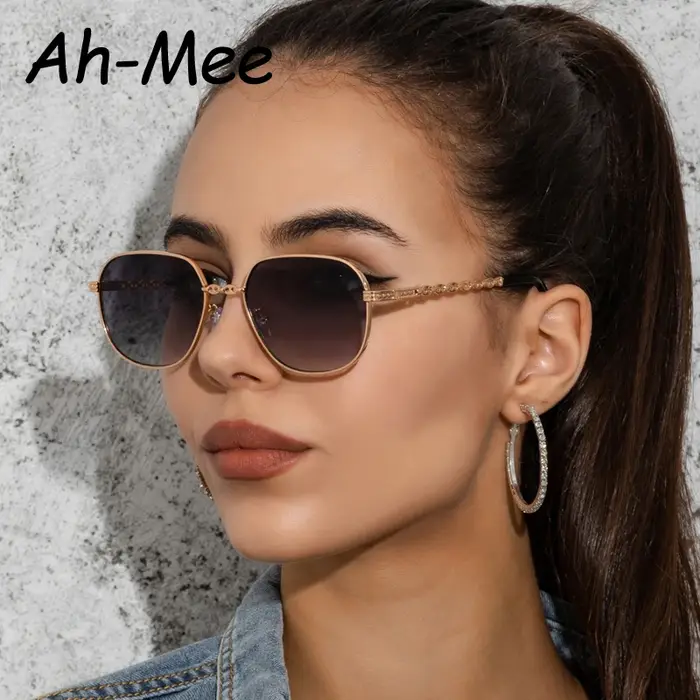 Lunettes de soleil vintage carrées pour femmes - monture métal dégradé style rétro punk
