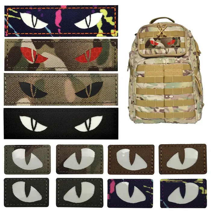 Patch tactique lumineux yeux de chat tigre - Velcro auto-agrippant brillant dans le noir pour équipement tactique