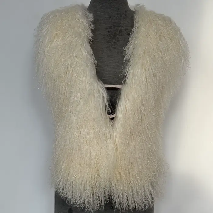 Gilet en vraie fourrure de mouton mongole pour femmes, Streetwear, haut à col licou en vraie fourrur