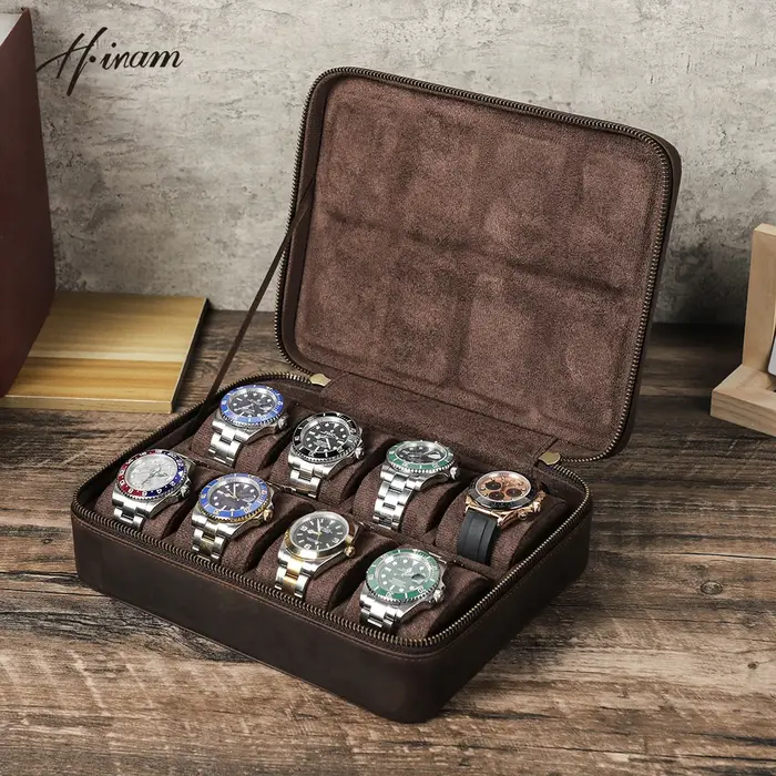 Étui de montre de luxe en cuir véritable pour hommes, boîte de rangement de bijoux, boîte de voyage 