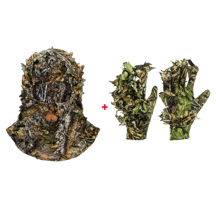 Masque facial 3D feuillu Ghillie pour chasse à la dinde - Camouflage intégral tête et visage