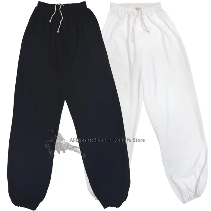 Pantalons en coton pour enfants et adultes, Kung fu Tai chi, arts martiaux, Wing Chun, noir et blanc