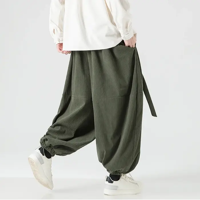 Pantalon velours côtelé homme loose streetwear chasse confort élastique printemps automne