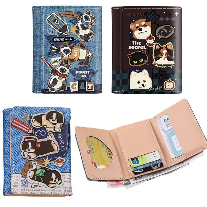 Portefeuille en cuir PU pour chat et chien, porte-cartes avec motif animal de compagnie mignon, fentes multi-cartes, sac à cartes avec boutons, porte-monnaie, cadeaux pour hommes occasions spéciales