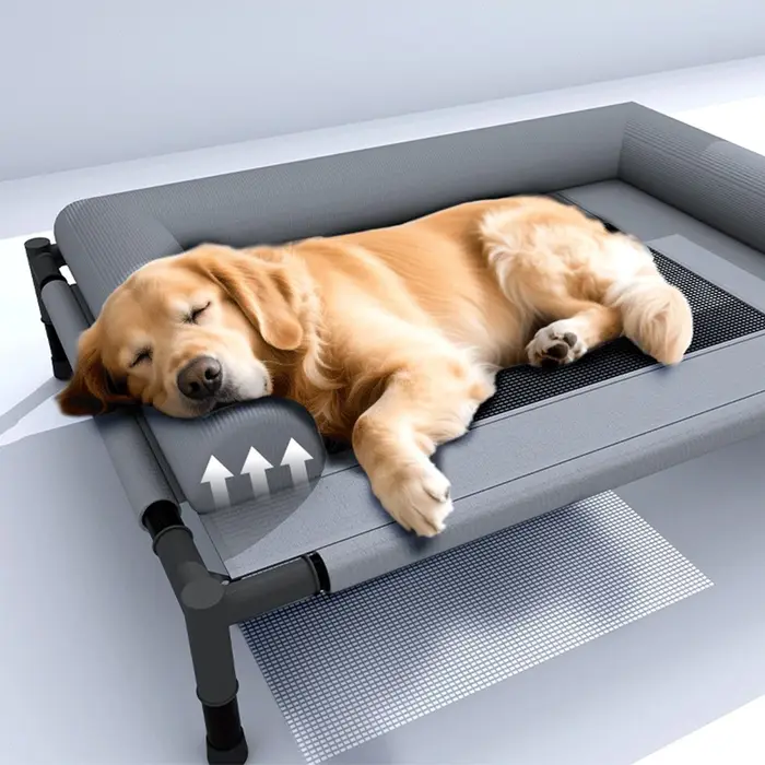 Lit pour chien respirant en maille surélevée avec traversins amovibles et lavables