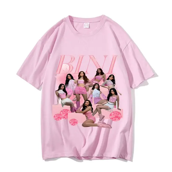 BINI-T-shirt à Manches Courtes en Pur Coton pour Homme et Femme, Streetwear Vintage, Groupe de Bol, 